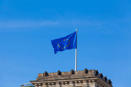 Flag of European Union.  EU Flag towards blue skyの写真素材