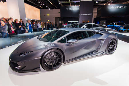 FRANKFURT - SEPTEMBER23: Mansory Carbonado Black Diamond Lamborghini Aventador shown at the 66th IAA  on September 23, 2015 in Frankfurt, Germany. World premiereのeditorial素材