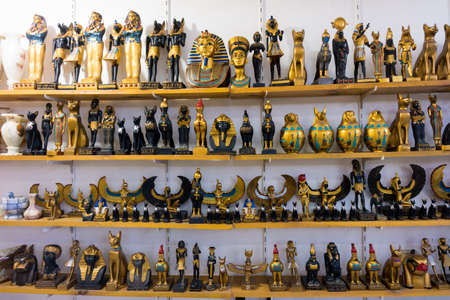 LUXOR, EGYPT - OCTOBER  09 2015.Souvenir store in Luxor, Egypt.Alabaster Factory is local tourist attraction in Egypt.のeditorial素材