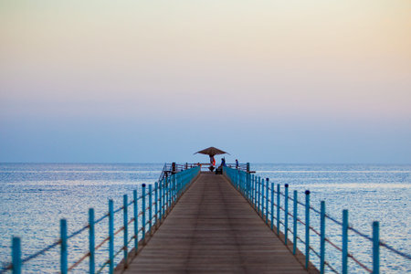 old wood bridge pier. Sunrise at the pierの写真素材