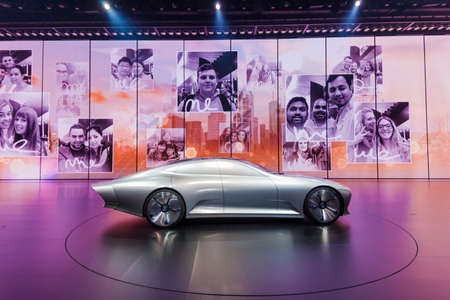FRANKFURT - SEPTEMBER 23: Mercedes-Benz Concept IAA shown at the 66th IAA on September 23, 2015 in Frankfurt, Germany.(Intelligent Aerodynamic Automobile) - world premiereのeditorial素材