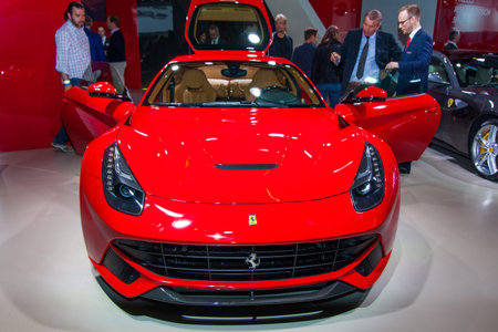 FRANKFURT, GERMANY - SEPTEMBER 23, 2015: Frankfurt international motor show (IAA) 2015. Ferrari f12 berlinettaのeditorial素材