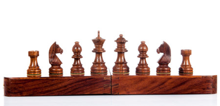 Wooden chess. Set of chess figures. Chess pieces isolated on  white background.