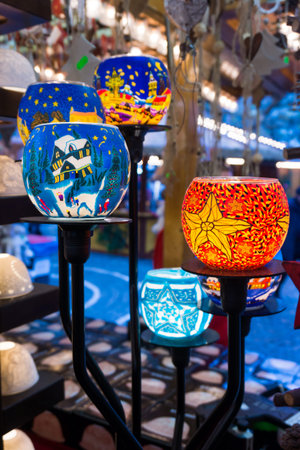 Colorful candlelights on the Christmas market in Germany