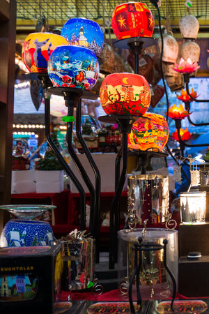 Colorful candlelights on the Christmas market in Germanyの写真素材