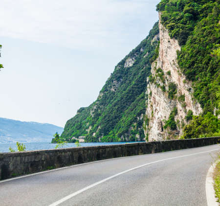mountain road.  asphalt road and sea.  asphalt roadの写真素材