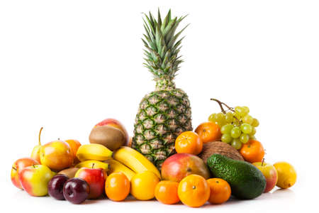 exotic fruits isolated on white. Fresh fruits. different fresh fruitsの写真素材