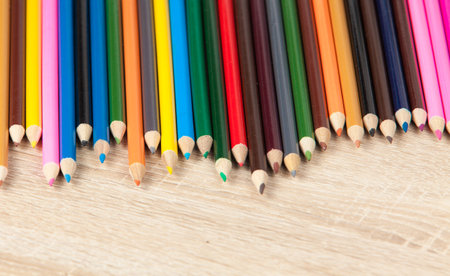 Color pencils. colored pencils on the wooden table