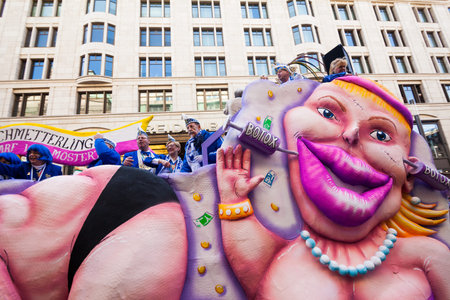 DUSSELDORF, GERMANY - MARCH 13, 2016: Shot at Carnival parade in city center on march 13, 2016 Dusseldorf, Germanyのeditorial素材
