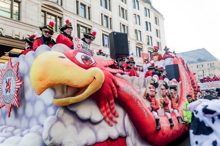 DUSSELDORF, GERMANY - MARCH 13, 2016: Shot at Carnival parade in city center on march 13, 2016 Dusseldorf, Germanyのeditorial素材