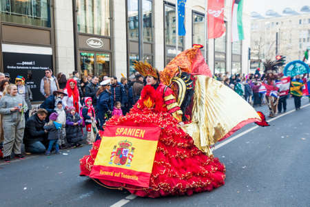 DUSSELDORF, GERMANY - MARCH 13, 2016: Shot at Carnival parade in city center on march 13, 2016 Dusseldorf, Germanyのeditorial素材
