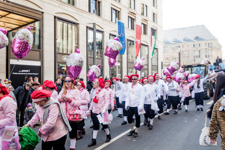 DUSSELDORF, GERMANY - MARCH 13, 2016: Shot at Carnival parade in city center on march 13, 2016 Dusseldorf, Germanyのeditorial素材