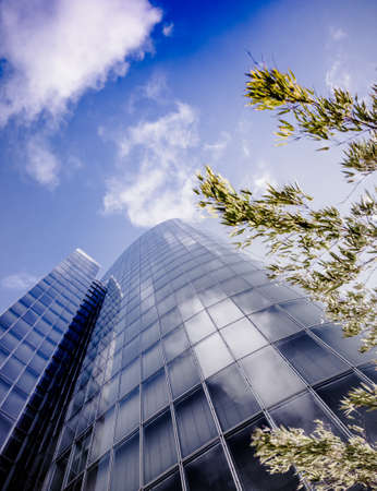 Abstract building. blue glass wall of skyscraperのeditorial素材