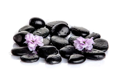 Zen pebbles.  Black spa stones isolated on whiteの写真素材