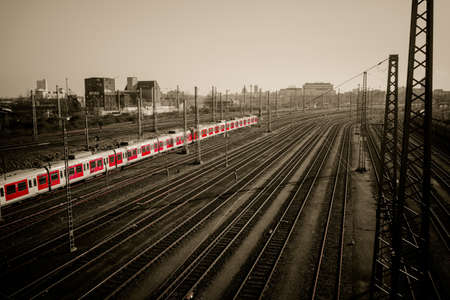 red train with black and white backgroundのeditorial素材