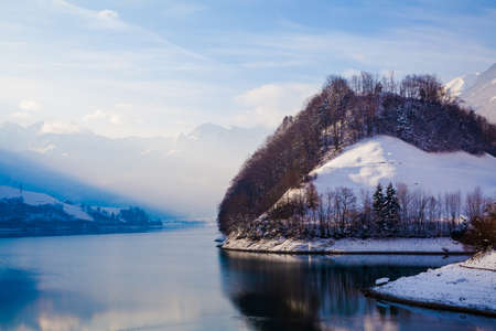 Fantastic winter landscape.  Panoramic view of beautiful winter landscape.  winter backgroundの写真素材