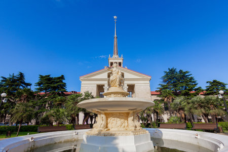 Seaport Building. Sculpture Goddess of the navigation close to Sochi sea portの写真素材