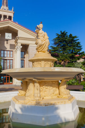 Seaport Building. Sculpture Goddess of the navigation close to Sochi sea portの写真素材