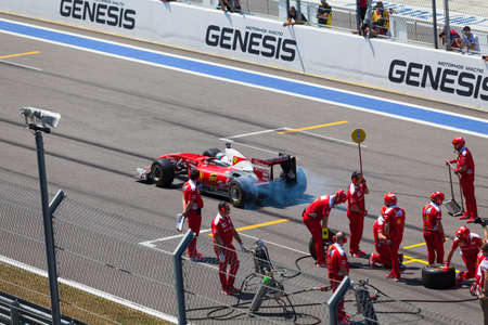 SOCHI, RUSSIA - JULY  31, 2016: Pit stop of Formula 1 car in Ferrari Racing Days in Sochi  Park Racing. The first Ferrari Racing Days event in Russiaのeditorial素材