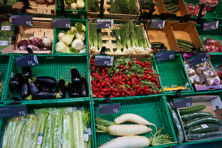 Vegetable stand.  Fresh and organic vegetables at farmers market .の写真素材