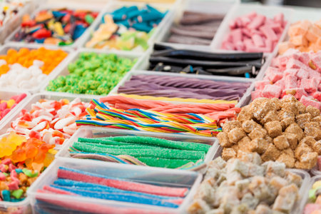 colorful candies  background. colorful fruit bonbon. jelly candiesの写真素材