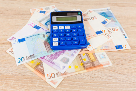 Calculator on the Euro.  Accounting concept.  Saving moneyの写真素材