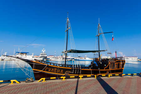 Sochi,  Russia - June 29, 2016: Sailship "Gulena" at berth Sochi seaportのeditorial素材