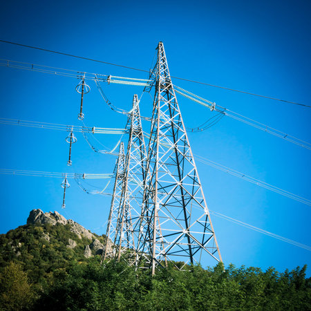 Power Tower.  Electricity transmission power lines.  Electricity pylonの写真素材