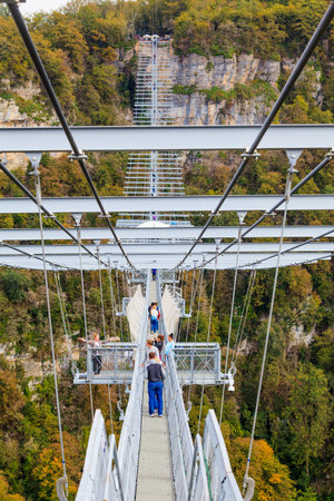 Sochi, Russia - OKTOBER 23, 2016: SKYPARK AJ Hackett Sochi is located in the Sochi National Park. The longest suspension footbridge in the worldのeditorial素材