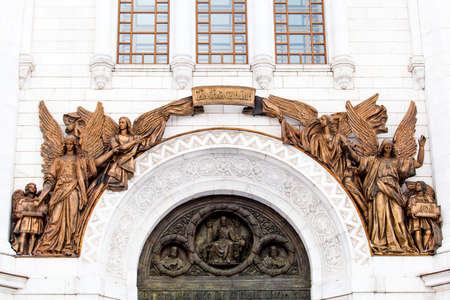 Fragment of external furniture of a Christian temple of the Christ of the Savior in Moscow. Statues of Moscow Christ the Savior (Saviour) Cathedralの写真素材