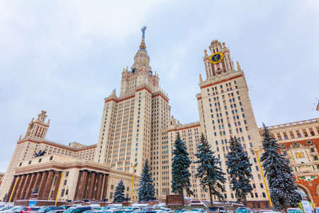 Main building of the Lomonosov Moscow State University. MGU. The Sparrow Hills, Moscow, Russia.のeditorial素材