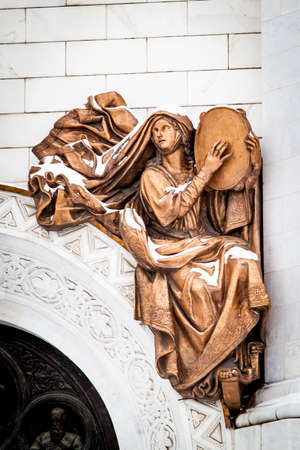 Fragment of external furniture of a Christian temple of the Christ of the Savior in Moscow. Statues of Moscow Christ the Savior (Saviour) Cathedralの写真素材