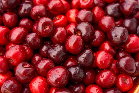 Sweet cherry background.  ripe cherriesの写真素材