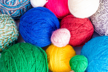 Yarn for knitting. colorful wool yarn ballsの写真素材