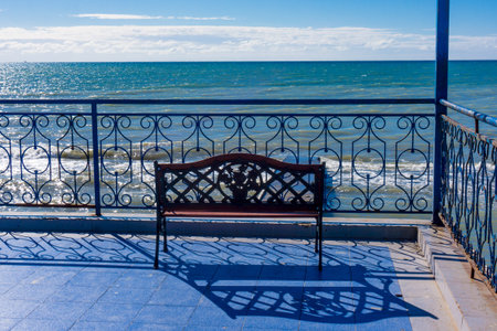 bench in front of the sea. holiday travel conceptの写真素材