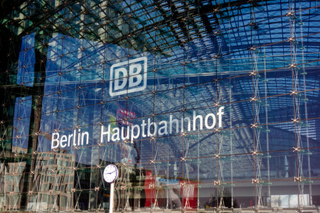 BERLIN - March 18, 2015. The central train station in Berlin. Berlin - Hauptbahnhof.のeditorial素材