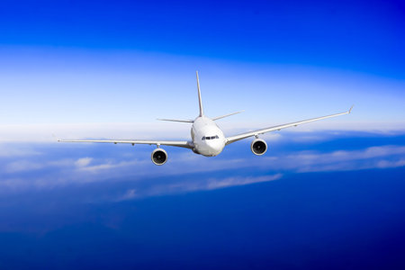 Airplane fly over clouds. Transportation travel concept