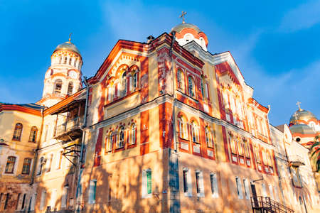 New Athos monastery of St. Simon the Canaanite monastery in the sunshine. New Athos, Abkhazia.の写真素材