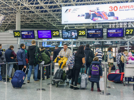SOCHI, RUSSIA- FEBRUAR 02 2017: Passenger Terminal in International Sochi airport.  Adler (AER)のeditorial素材