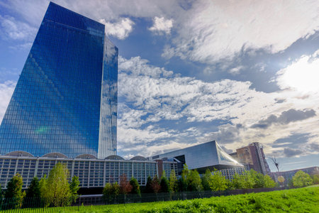 FRANKFURT AM MAIN, GERMANY - SEPTEMBER 19, 2015: New modern building of the European Central Bank, ECB in Frankfurtのeditorial素材