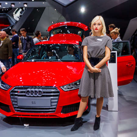 FRANKFURT - SEPTEMBER 22, 2015: Audi shown at the 66th IAA (Internationale Automobil Ausstellung) on September 22, 2015 in Frankfurt, Germanyのeditorial素材