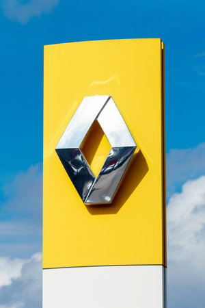 GERMANY, MOENCHENGLADBACH -APRIL 16, 2017: Logotype of Renault corporation. Renault dealership logo