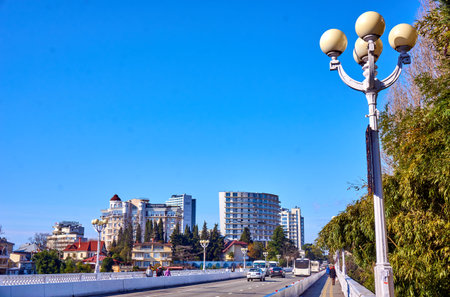 SOCHI, RUSSIA - JANUARY 30, 2016. View to Kurortny prospekt, main street of Sochi. Russia