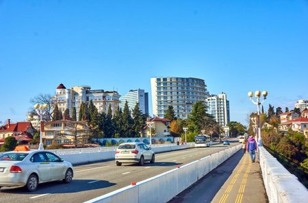 SOCHI, RUSSIA - JANUARY 30, 2016. View to Kurortny prospekt, main street of Sochi. Russia