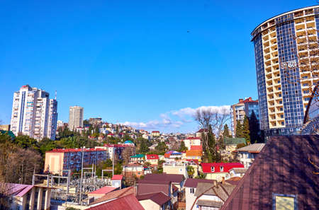 SOCHI, RUSSIA - JANUARY 30, 2016. View to Kurortny prospekt, main street of Sochi. Russiaのeditorial素材