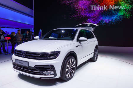 FRANKFURT - SEPTEMBER 22, 2015:  Volkswagen Tiguan R-Line presented on the 66th International Motor Show in the Messe Frankfurtのeditorial素材