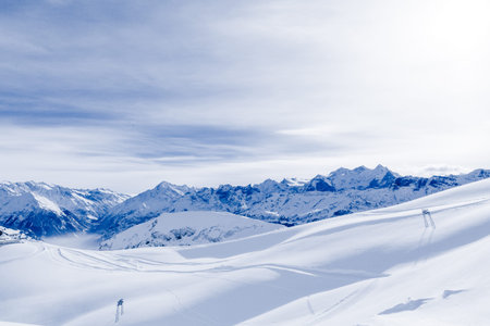 Alpine Alps mountain landscape. Panorama of Snow Mountain