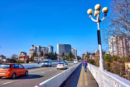 SOCHI, RUSSIA - JANUARY 30, 2016. View to Kurortny prospekt, main street of Sochi. Russiaのeditorial素材