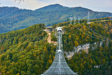 Sochi, Russia - OKTOBER 23, 2016: SKYPARK AJ Hackett Sochi is located in the Sochi National Park. The longest suspension footbridge in the worldのeditorial素材