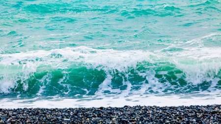 Blue sea with waves. Waves in ocean Splashing Wavesの写真素材